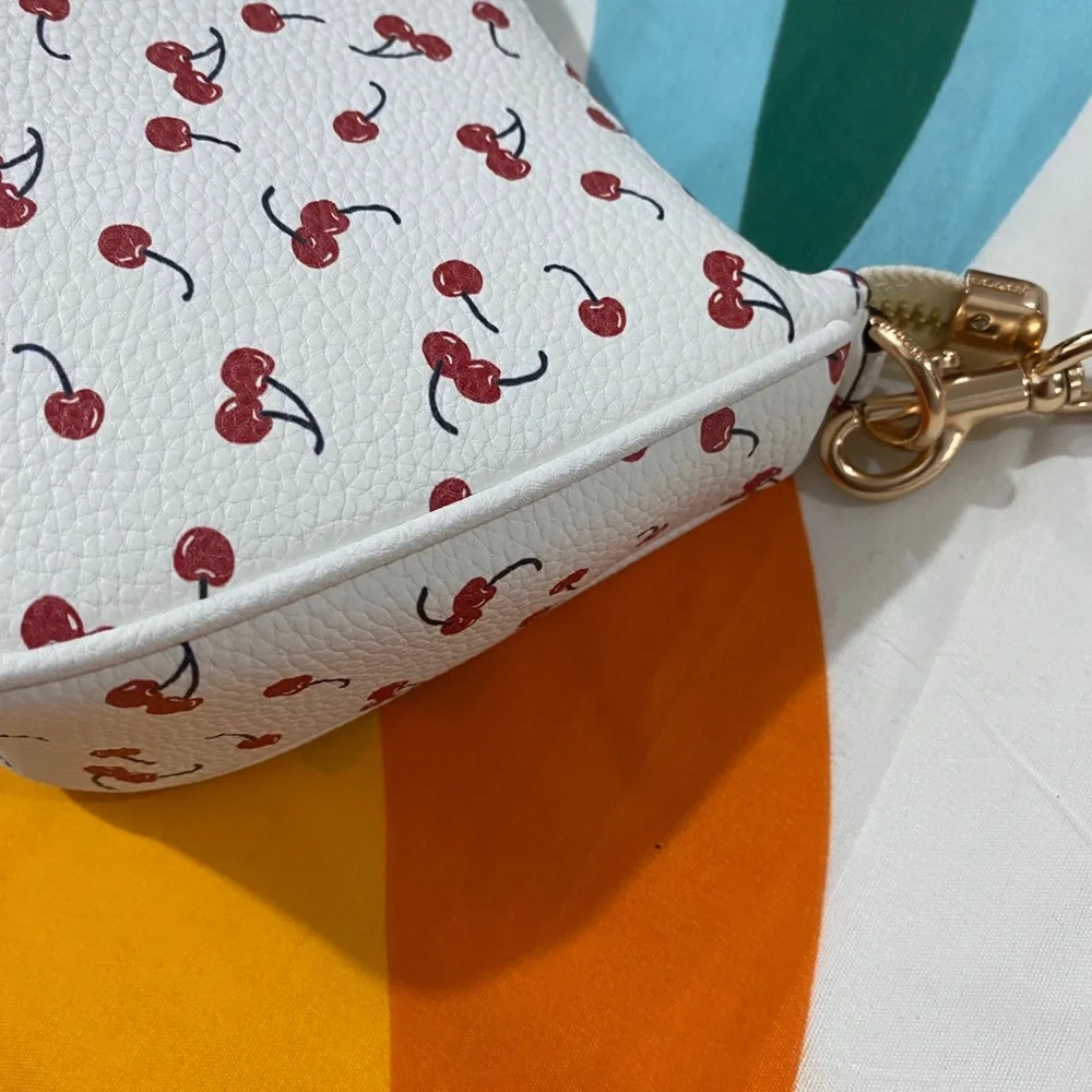 Coach White Cherry Print Shoulder Bag with Gold Hardware
